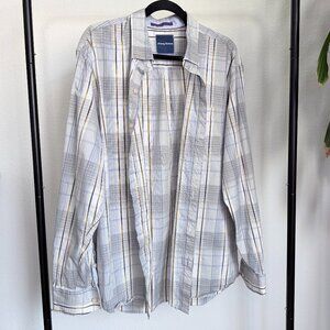 Tommy Bahama Mens Long Sleeve Blue/Purple/Gray Plaid Cotton Silk Size XL
